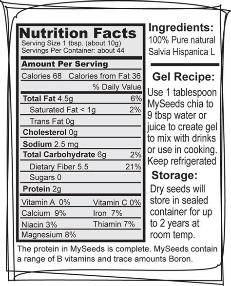 chia seed nutrition label.